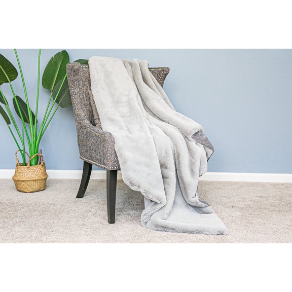 Narniar Luxurious Gray Faux Fur Throw Blanket 60x70"