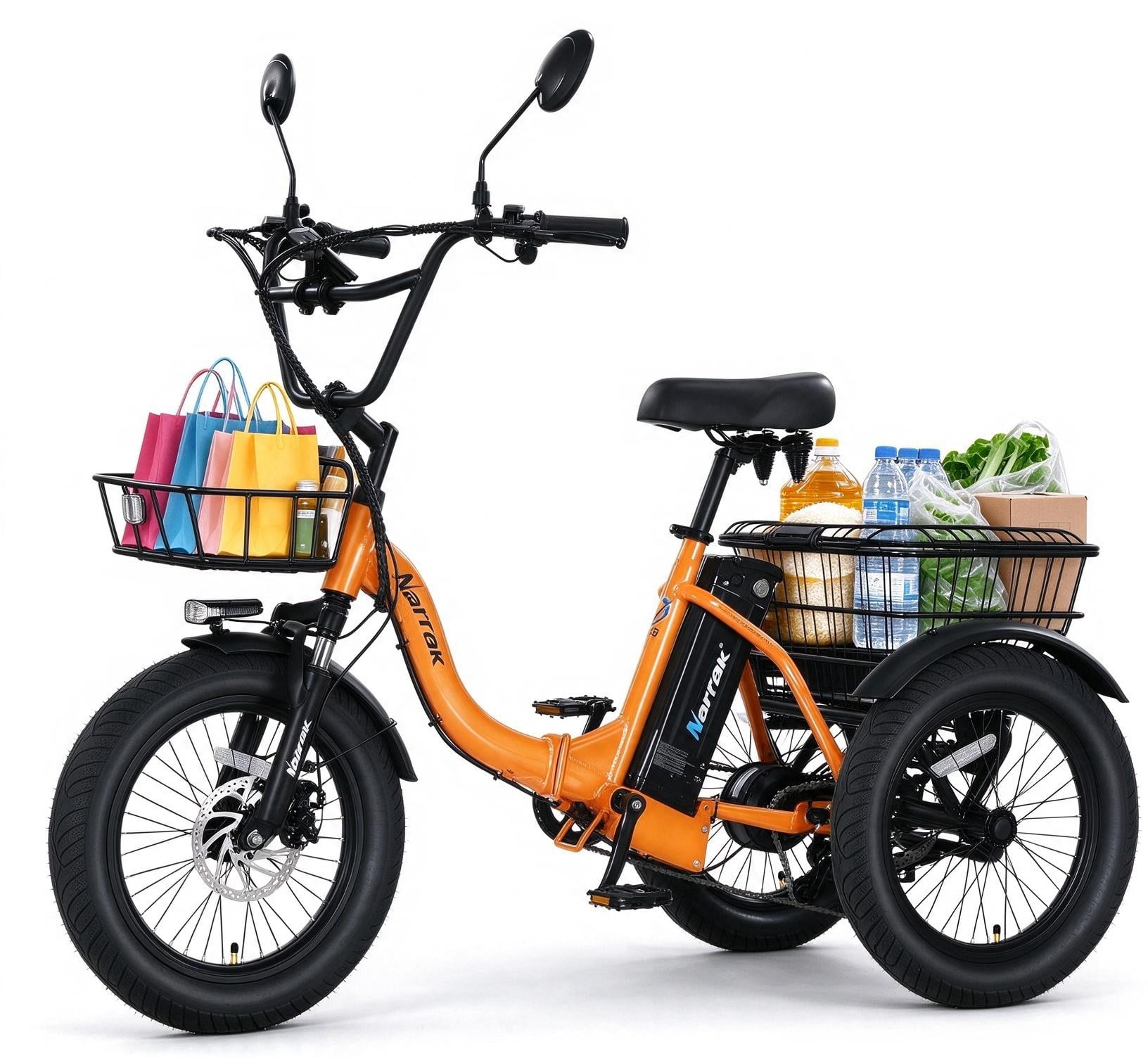 Narrak E Trike Electric Tricycle for Adults, 700W Brushless Motor 16MPH Fat Tire Folding Trike, Step-Thru 3 Wheel Electric Bicycle, Up to 40 Miles Orange
