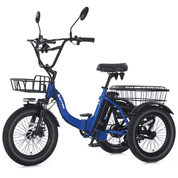 Electric Tricycle for Adults, Fat Tire Folding Trike, Peak 700W Step-Thru Etrike with Removable Battery and Large Basket