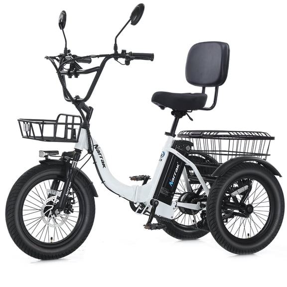 Narrak Electric Tricycle for Adults, Fat Tire Folding Electric Trike, 3 Wheels Electric Bicycle Bikes, Peak 1100W Step-Thru Etrike with 624WH Removable Battery and Large Basket for Women Men