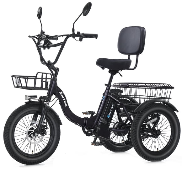 Narrak Electric Tricycle for Adults, Fat Tire Folding Electric Trike, 3 Wheels Electric Bicycle Bikes, Peak 1100W Step-Thru Etrike with 624WH Removable Battery and Large Basket for Women Men