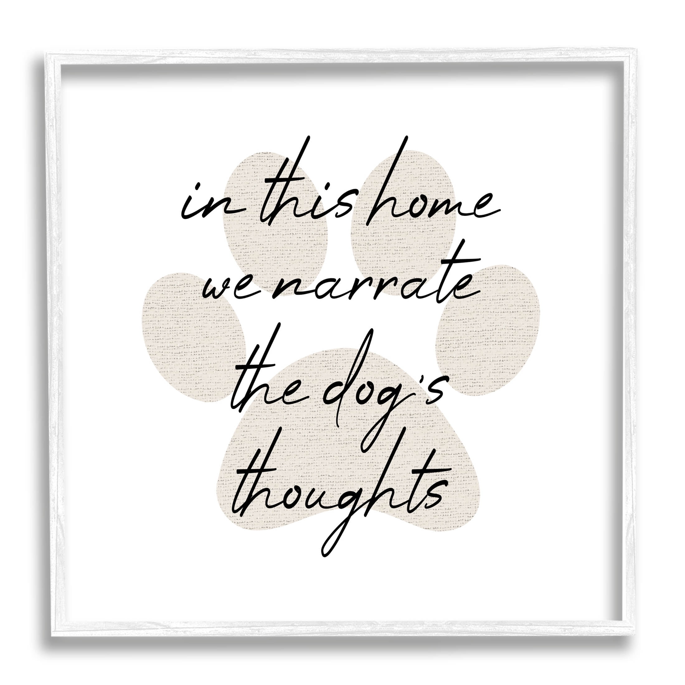 Narrate Dog's Thoughts Funny Pet Typography Graphic Art White Framed Art Print Wall Art