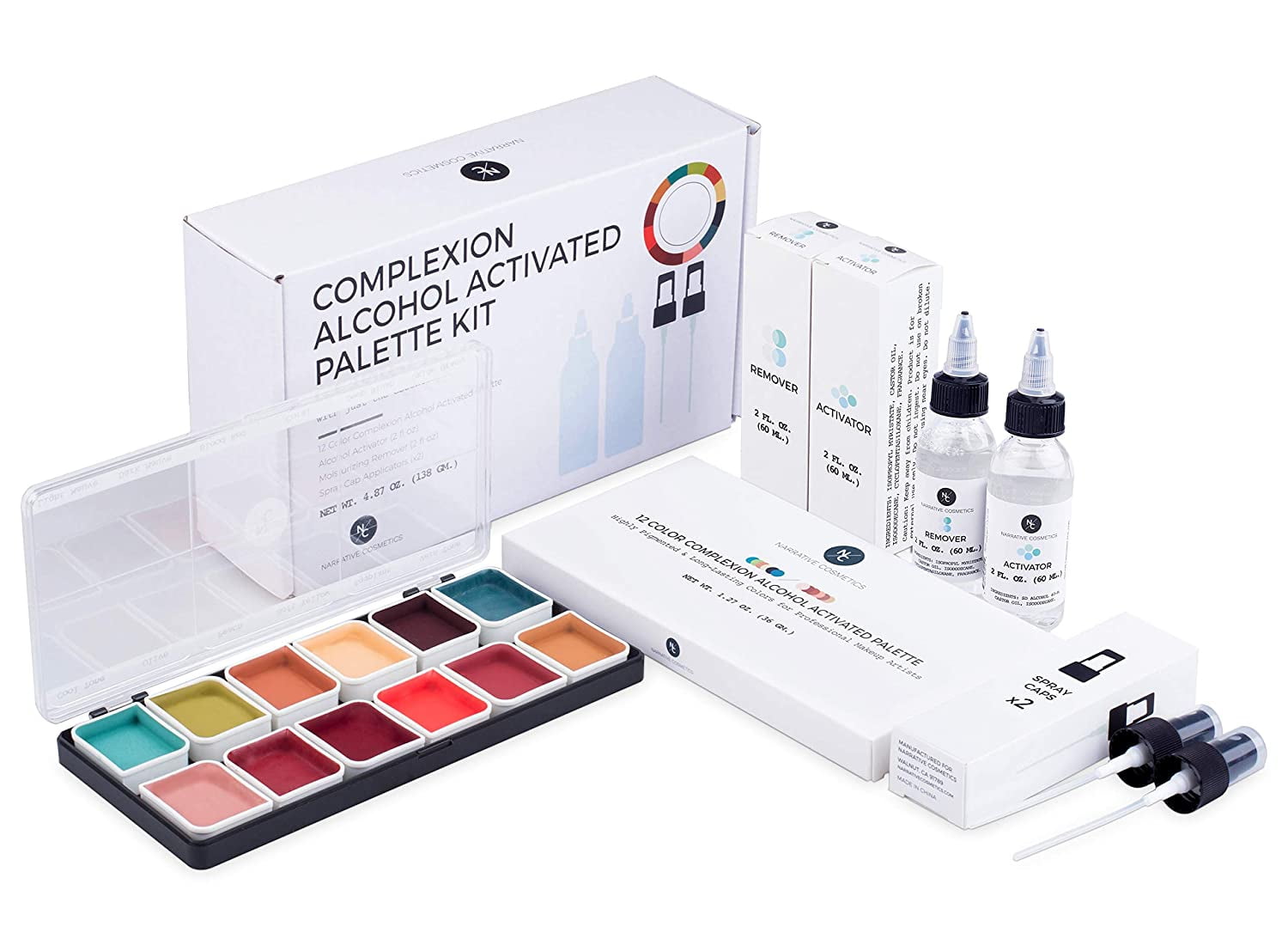 Narrative Cosmetics Complexion Alcohol-Activated Palette, Activator, and Remover Kit, Professional SFX Makeup Set