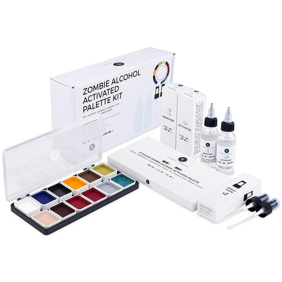 Narrative Cosmetics Zombie Alcohol-Activated Palette, Activator, and Remover Kit, Professional SFX Makeup Set