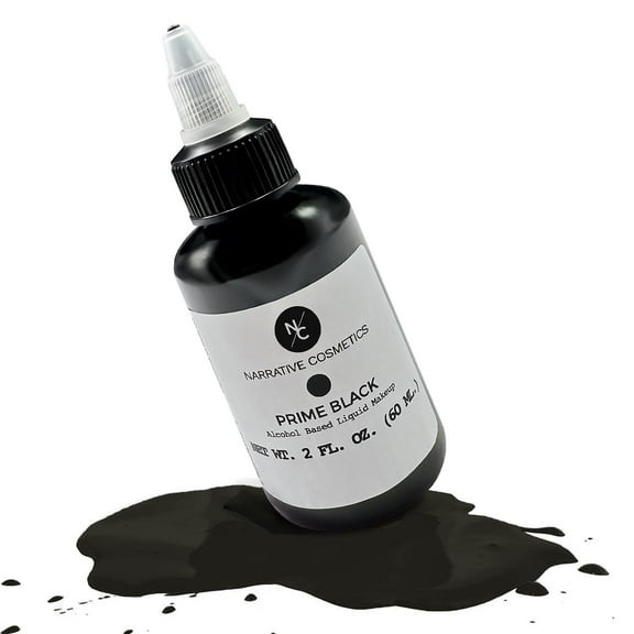 Narrative Cosmetics FX Alcohol Airbrush Paints - 2 fl oz, Skin Safe, Quick Dry, Waterproof, Sweatproof, Transferproof Liquid Makeup for Bodypainting, Theater, FX Makeup, Film and TV - Prime Black