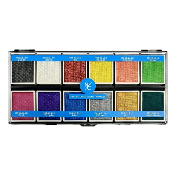 Narrative Cosmetics Metallic 12-Color Palette - Luxurious Water-Activated Makeup for Face & Body - Shimmering Shades for SFX, Cosplay, Theater, Film & TV Makeup Artists