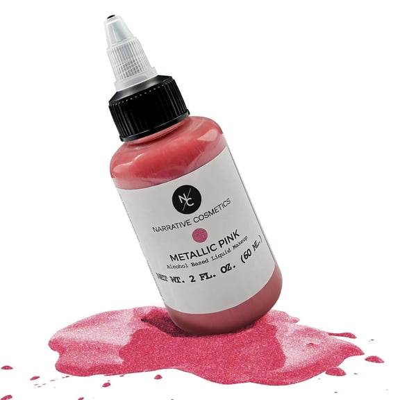 Narrative Cosmetics Metallic Alcohol Airbrush Paints - 2 fl oz, Skin Safe, Quick Dry, Waterproof, Sweatproof, Transferproof Liquid Makeup for Bodypainting, Theater, FX Makeup - Metallic Pink
