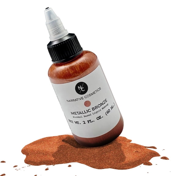 Narrative Cosmetics Metallic Alcohol Airbrush Paints - 2 fl oz, Skin Safe, Quick Dry, Waterproof, Sweatproof, Transferproof Liquid Makeup for Bodypainting, Theater, FX Makeup - Metallic Bronze