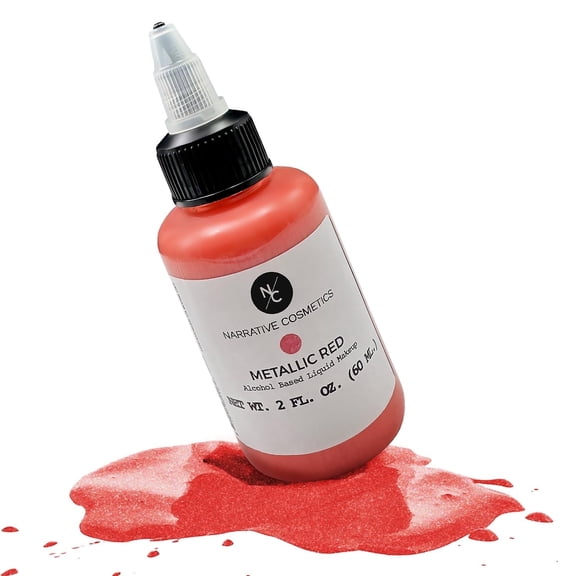 Narrative Cosmetics Metallic Alcohol Airbrush Paints - 2 fl oz, Skin Safe, Quick Dry, Waterproof, Sweatproof, Transferproof Liquid Makeup for Bodypainting, Theater, FX Makeup - Metallic Red