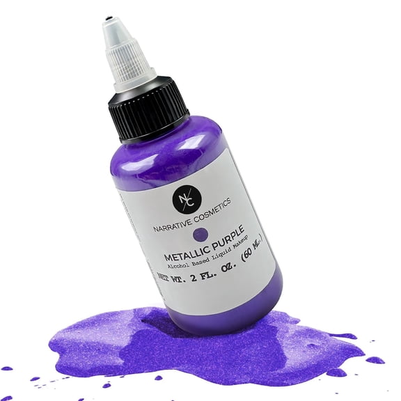 Narrative Cosmetics Metallic Alcohol Airbrush Paints - 2 fl oz, Skin Safe, Quick Dry, Waterproof, Sweatproof, Transferproof Liquid Makeup for Bodypainting, Theater, FX Makeup - Metallic Purple