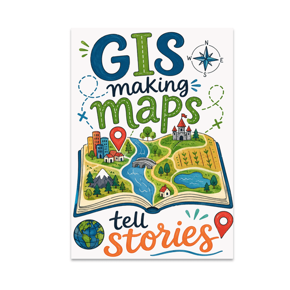 Narrative Map Art - GIS Analyst - 13x19 Poster Print