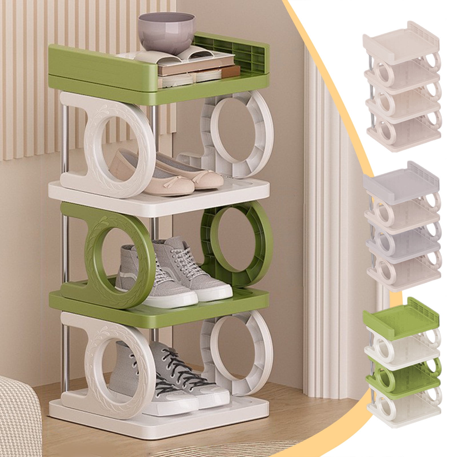 CHEMPFR Narrow 4-Tier Shoe Rack - Slim Space-Saving Shelf, 16.5x11.8x27.9 Inches, Steel Frame & Wood Top