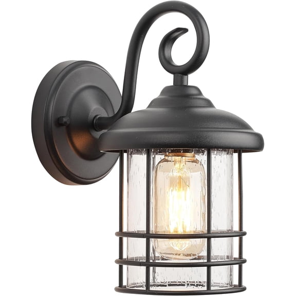 Narrow 5.5" Wide Black Single Porch Light 9.8" H Modern Farmhouse | Seedy Glass Outside Fixture Vintage Round Outdoor Wall Sconce For Small Sidelight Front Door Garage