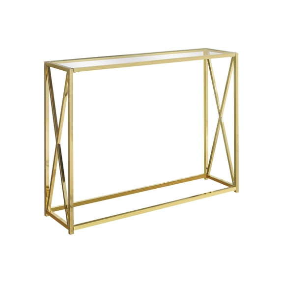 Narrow Accent Console Table | Multi - functional for Displaying Decor or Serving Drinks | Thick Clear Tempered Glass Top with Polished Gold Metal Base | Fits Any Decor Style