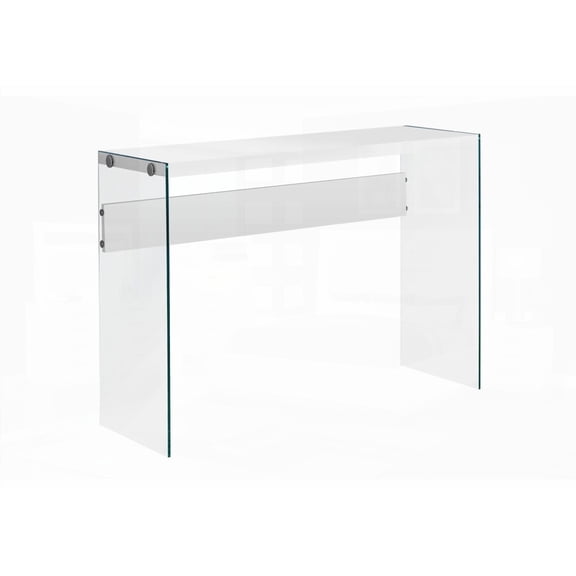 Narrow Accent/Console Table for Sofa, Living Room & Bedroom, Glossy White Laminate & Clear Tempered Glass, Contemporary Home Decor