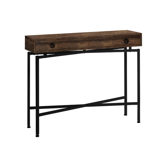 Narrow Accent Table | Ideal for Entryway, Hallway or Living Room Storage | Brown Laminate with Black Metal Finish | Solves Key and Mail Storage Issue