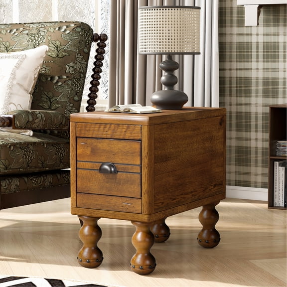 Narrow Antique Brown Table / Can Be Used in Living Room / Rivet - Leg Design