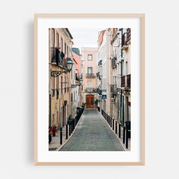 Narrow Bairro Alto - Lisbon Portugal Photography Oak Framed Wall Art Print 12 x 18 inches