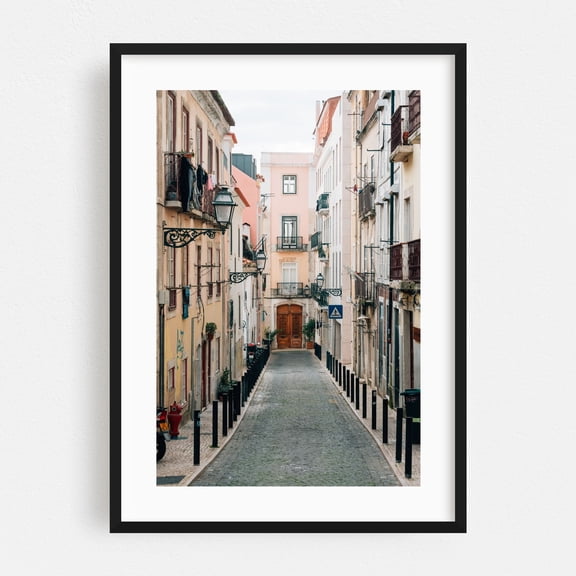 Narrow Bairro Alto - Lisbon Portugal Photography Street Photography Architecture Vintage City Travel Poster Scenic Black Framed Wall Art Print 5 x 7 inches
