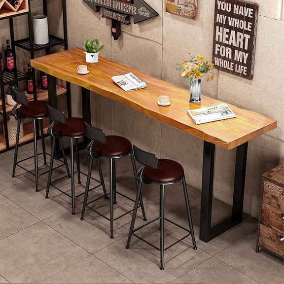 Narrow Bar Table, 47.2'' Long Bar Table, Solid Wood Restaurant Bar High with Metal Legs, Rectangle Sofa Console Table, Modern High Top Dining Kitchen Table for Living Room Hallway Bar