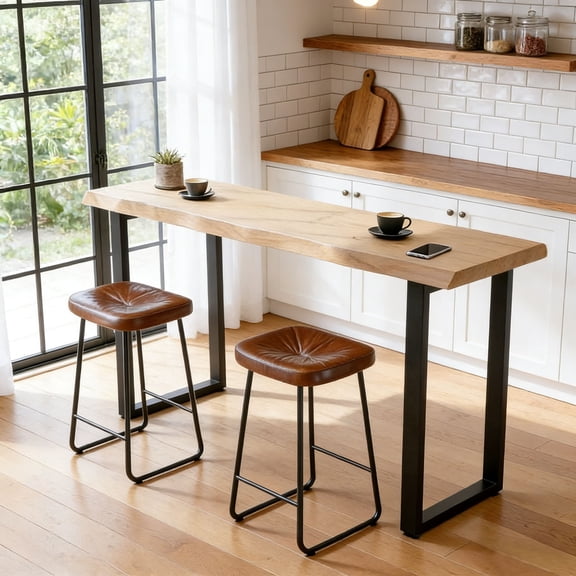 Narrow Bar Table Counter Height Pub High Top Bar Tables with Metal Legs,Rectangular Kitchen Table Modern Bistro Sofa Console Tables for Small Space, Kitchen & Dining Room(no stools)