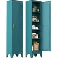 thumbnail image 1 of Narrow Bathroom Cabinet, Metal Storage Cabinet with 4 Adjustable Shelves and 2 Barn Doors,Tall Kitchen Pantry for Living Room, Home Office, Dining Room,Blue, 1 of 7