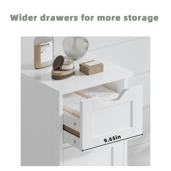 Narrow Bathroom Floor Cabinet with 4 Drawers, Freestanding White Wooden Storage Organizer for Small Spaces, Space-Saving Vertical Side Cabinet for Bathroom, Hallway or Living Room