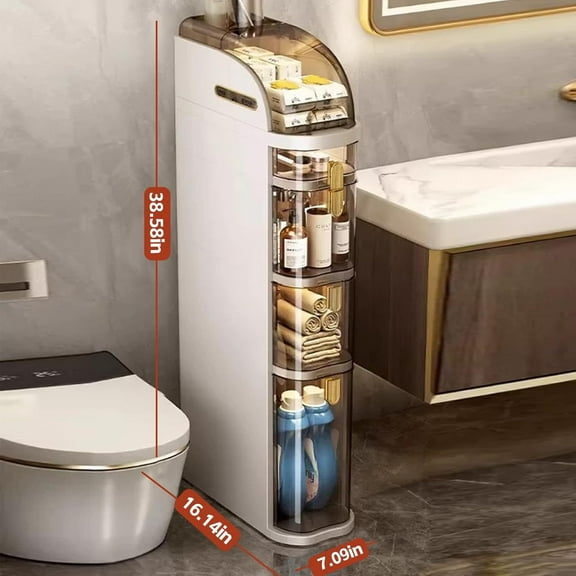 Narrow Bathroom Floor Cabinet with Clear Drawers, Slim Rolling Storage Tower Organizer for Toilet & Laundry Room Gaps, Space-Saving Towel & Supply Cart