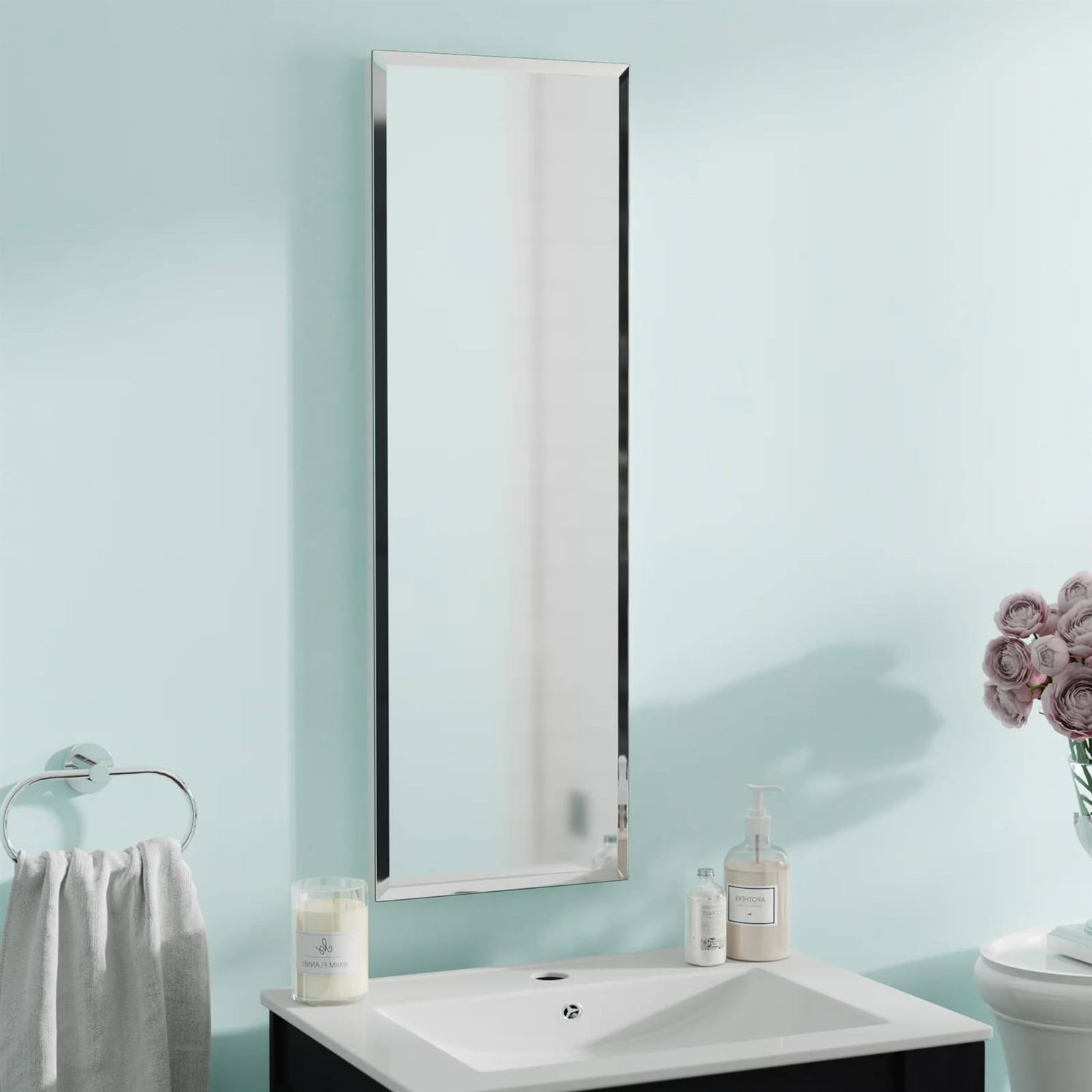 Narrow Bathroom Medicine Cabinet Frameless Mirror 12 X 36 Inch Com