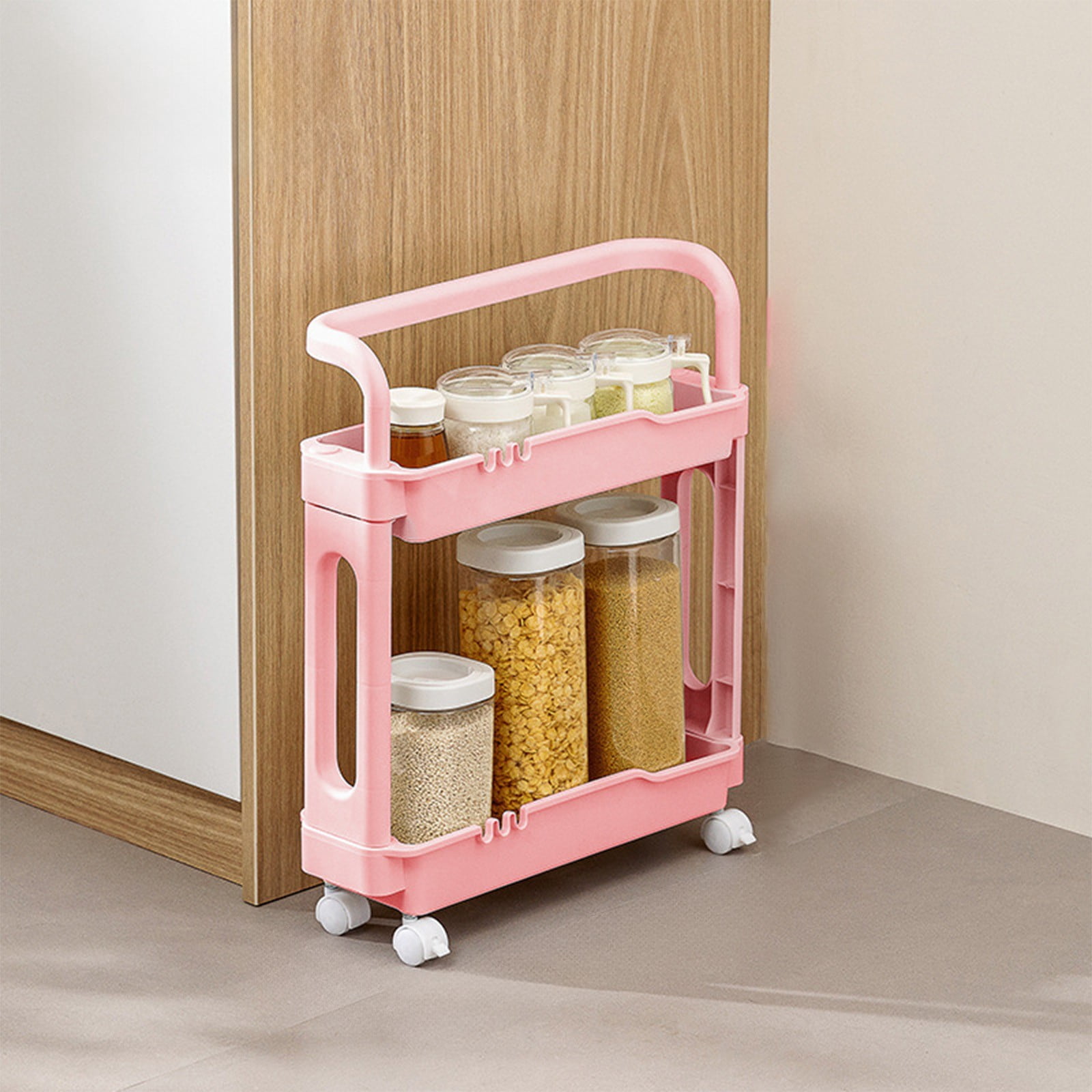Narrow Bathroom Shelf Storage Cabinet,Slim Side Cabinet Organizer with Multi-layer Shelves for Washroom Kitchen Bedroom and Office,Space Saving Storage Rack for Toiletries and Accessories-B