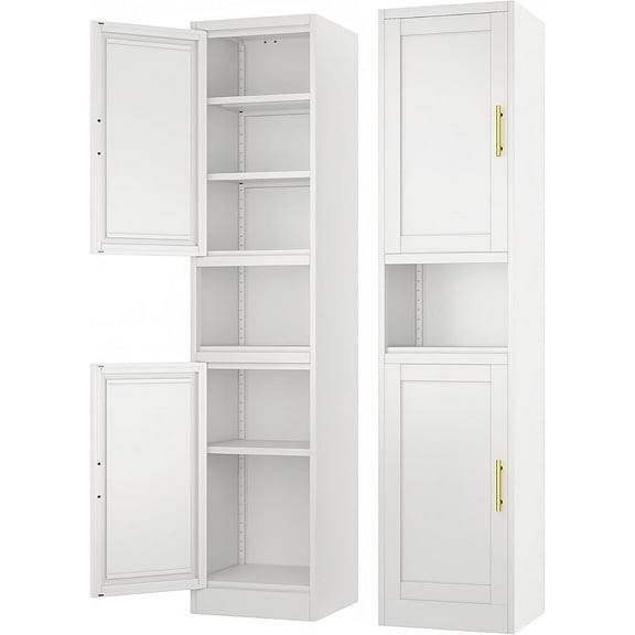 Narrow Bathroom Storage Cabinet with Adjustable Shelves and Open Space, 67" Tall Freestanding Metal Cabinet for Bathroom, Kitchen, Living Room (White)