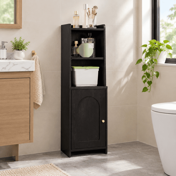 Narrow Bathroom Storage Cabinet, Black, 7.9"D x 9.8"W x 32.1"H, Compact ...