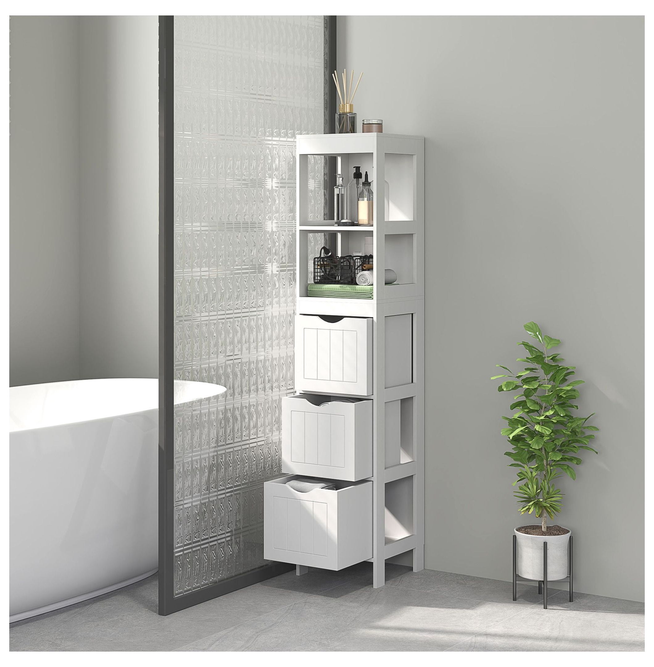 Narrow Bathroom Storage Cabinet with Drawers & Shelves, Slim Floor ...