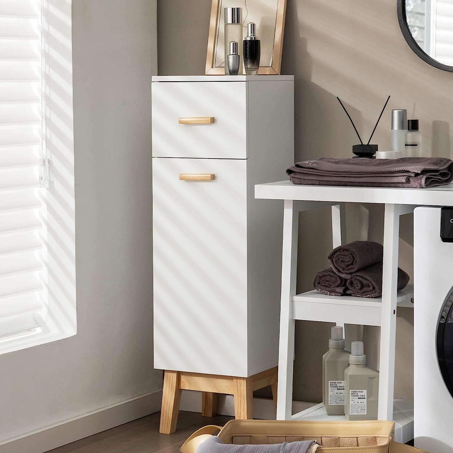 Narrow Bathroom Storage Freestanding Side Storage Organizer