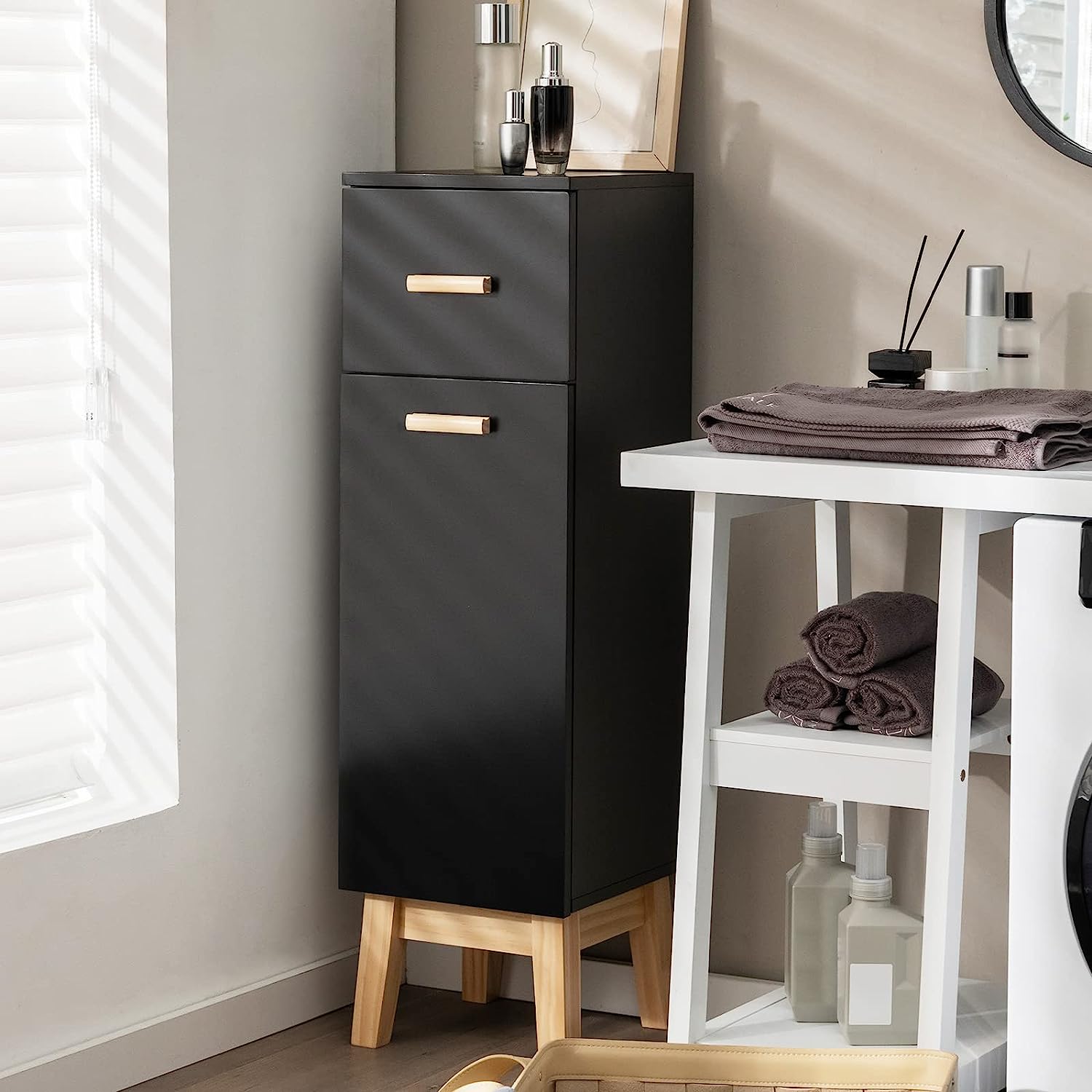 Narrow Bathroom Storage Freestanding Side Storage Organizer