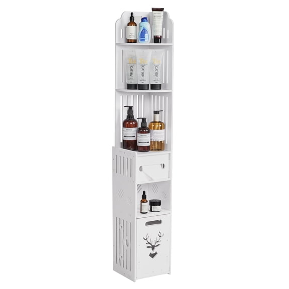 Narrow Bathroom Storage Cabinet with Toilet Paper Organizer-Space-Saving, Perfect for Small Bathrooms & Next to Toilets