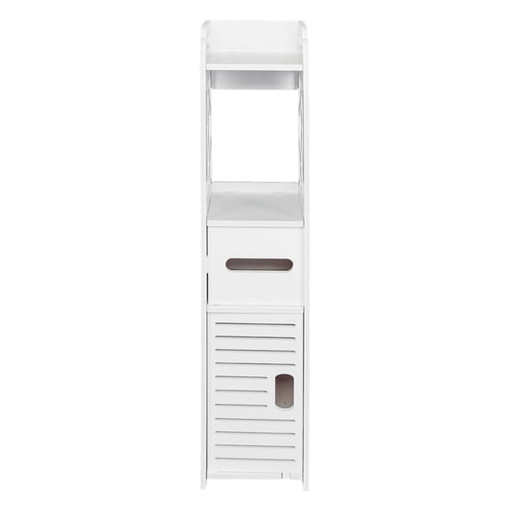 Narrow Bathroom Storage Shelf With Drawer Multi Compartment Organizer Wood Plastic Board Waterproof Anti Decay White For Small Spaces