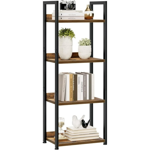 Narrow Bookshelf, 4 Tier Bookshelves, Home Office Bookcase Shelf Storage Organizer, Free Standing Storage Shelving Unit for Bedroom, Living Room and Home Office, Vintage