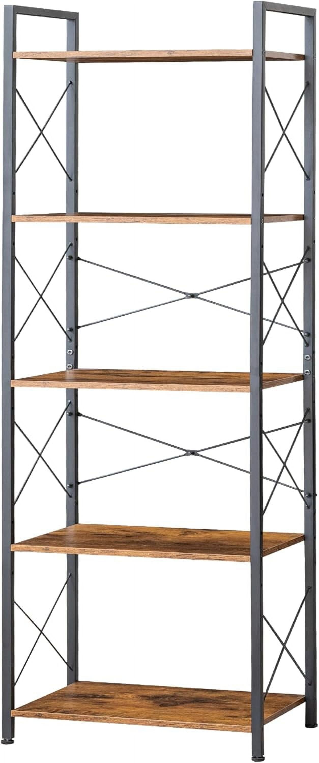 Narrow Bookshelf, Adjustable 5-Tier Industrial Bookcase, Rustic Open