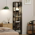 thumbnail image 1 of Narrow Bookshelf Tall Skinny Bookcase 6 Tier Storage Rack Rustic Corner Shelf Metal Frame Small Freestanding Bookshelves Industrial Display Stand for Bedroom, Living Room, Home Office, 1 of 9