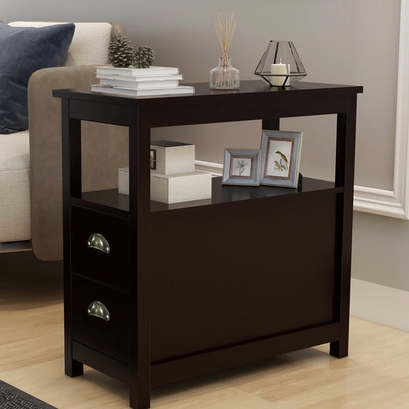 Narrow Brown End Table / Ideal for Small Spaces / UV Coated, Scratchproof