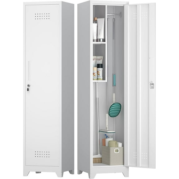 Narrow Cabinets with Doors and Shelves, 65”H Slim Cabinet for Small Spaces, Tall Bathroom Storage Cabinet, White Skinny Storage Cabinet for Kitchen, Home Office, Living Room, Dining Room