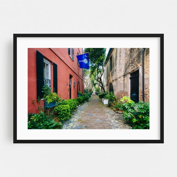 Narrow Charleston - Charleston South Carolina Photography Architecture Street Photography Botanical Scenic Travel Poster Rustic Black Framed Wall Art Print 6 x 8 inches