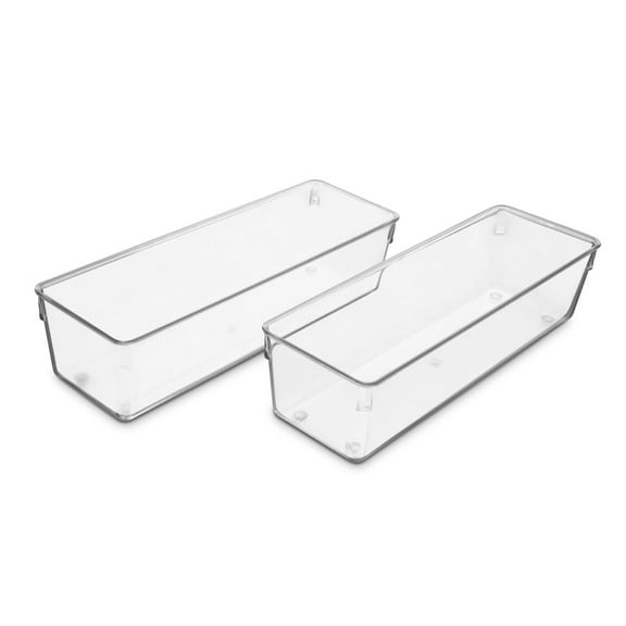 Narrow Clear Drawer Organizer 2 Pack, Large BPA Free Storage Trays for Bedroom, Living Room,  Kitchen
