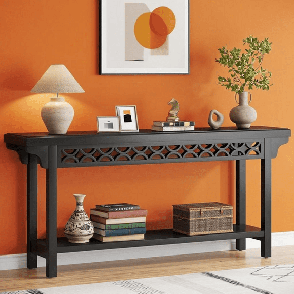 Narrow Console Table - 1.96" Thick Solid Wood, Gray Finish, Adjustable Foot Pads, Versatile Accent Table for Living Room (Behind Couch), Entryway, Hallway