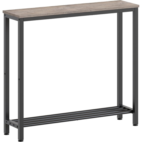 Narrow Console Table, 2-Tier Small Sofa Table, 29.5" Slim Entryway Table with Shelves, Industrial Hallway Accent Table for Living Room and Foyer, Greige and Black