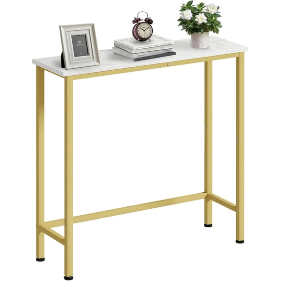 Narrow Console Table, 29.5" Small Entryway Table, Thin Hallway Tables, Slim Sofa Side Tables for Hallway, Living Room, Bedroom, Foyer, Marbleized White