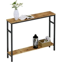 Narrow Console Table, 39.4” Sofa Table with Adjustable Shelf, 2-Tier Long Skinny Table for Hallway, Entryway, Living Room, Foyer, Rustic Brown