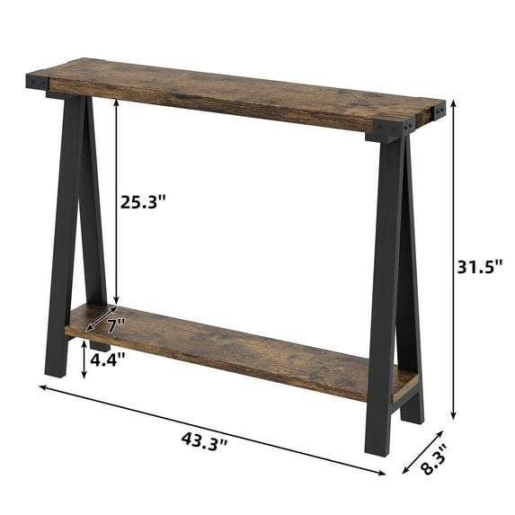 Narrow Console Table,43.3"L Narrow Sofa Table with Shelves,2-Tier Industrial Entryway Table,Display Table for Hallway Bedroom Living Room Foyer