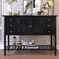 thumbnail image 1 of Narrow Console Table with 6 Drawers & 2 Shutter Doors & Bottom Shelf, Modern Solid Wood Accent Sideboard Buffet Storage Cabinet with Elegant Legs and Metal Handles, Living Room Sofa Side Table Black, 1 of 7